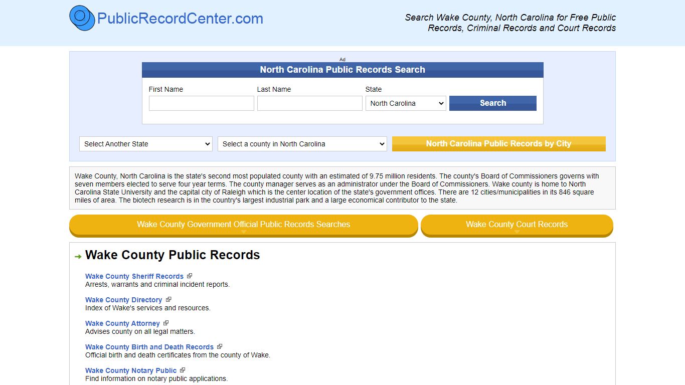 Wake County North Carolina Free Public Records - Court Records ...